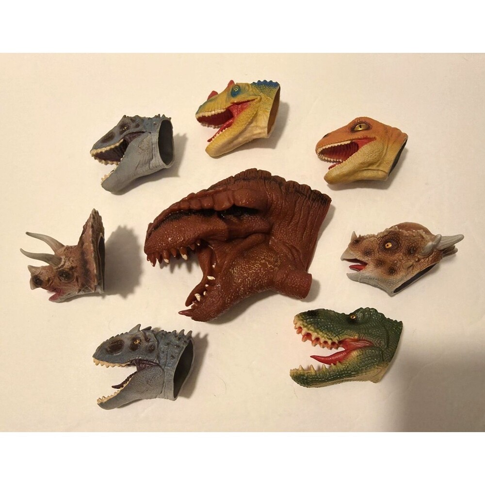 Dinosaur Head Hand Puppets Lot Of 8 Tyrannosaurus Rex, Triceratops & Etc